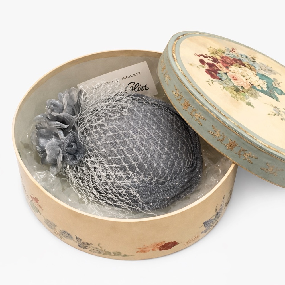 Frank Olive Gray Fascinator Hat NWT Mesh Net Floral Cocktail Wedding